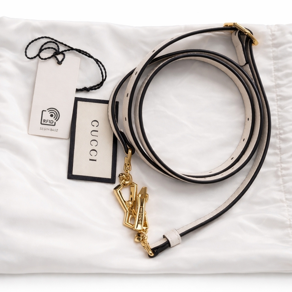 Gucci Black and White Leather Purse Strap with Gold Accents